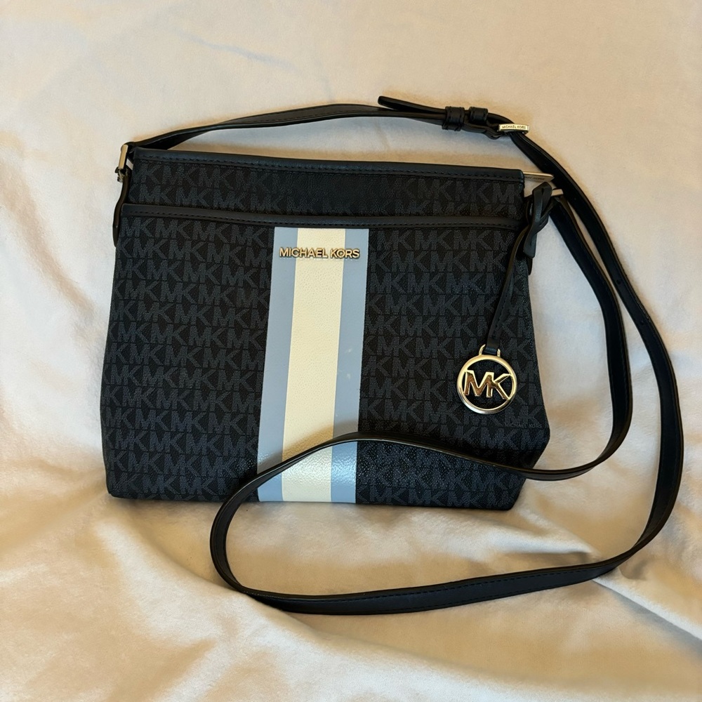 Michael Kors Bedford Small Logo Stripe Crossbody Bag LT Sky Multi